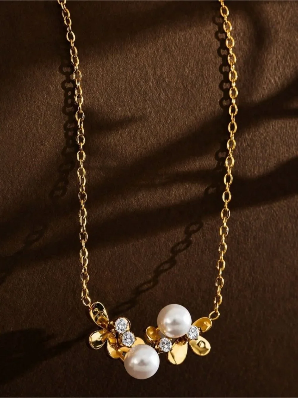 Gold Pearl & Floral Accent Necklace
